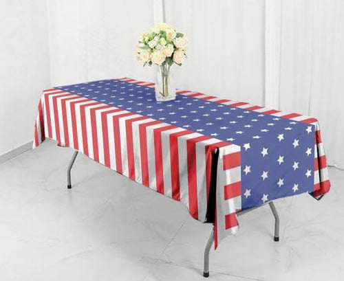 Cargar imagen en el visor de la galería, Generic Polyester Patriotic American Flag Tablecloth 54 x 108 Inches 125 GSM Washable Wrinkle Resistant for 4th of July Memorial Day Labor Day Veterans Day Red Blue USFLAG1
