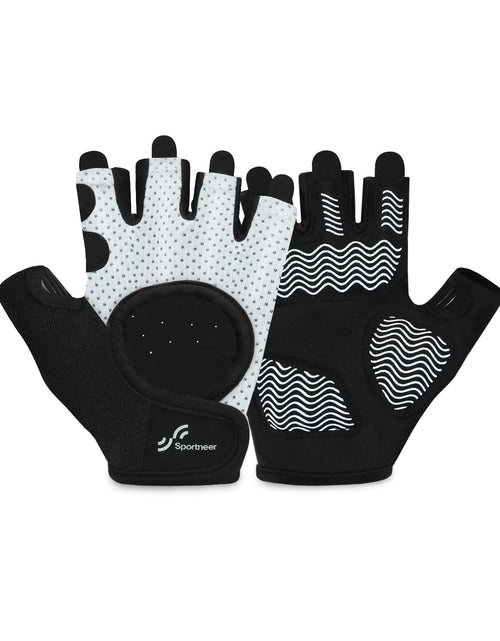Load image into Gallery viewer, Sportneer Workout Gloves for Men &amp; Women Full Palm Protection Breathable Exercise Gloves w/Curved Open Back Lightweight Fitness Gloves for Pull Up Dumbbells Cycling Rowing (Black-White Large)
