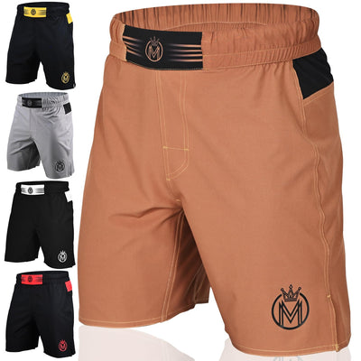 MoneyFyte MMA Shorts & BJJ Shorts Men UFC Grappling Fight Shorts for Boxing Kickboxing Muay Thai 7" Cross Training Workout Brown