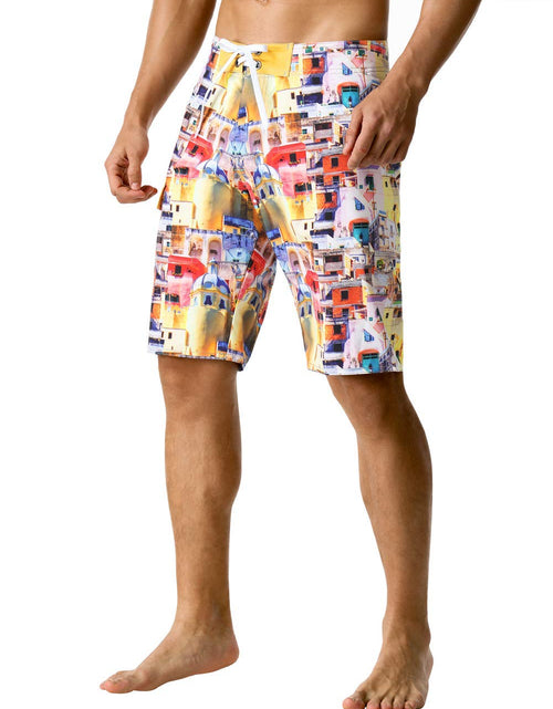 Load image into Gallery viewer, Nonwe Mens Beach Shorts Quick Dry Running Shorts for Summer Sports House Pattern Yellow 38
