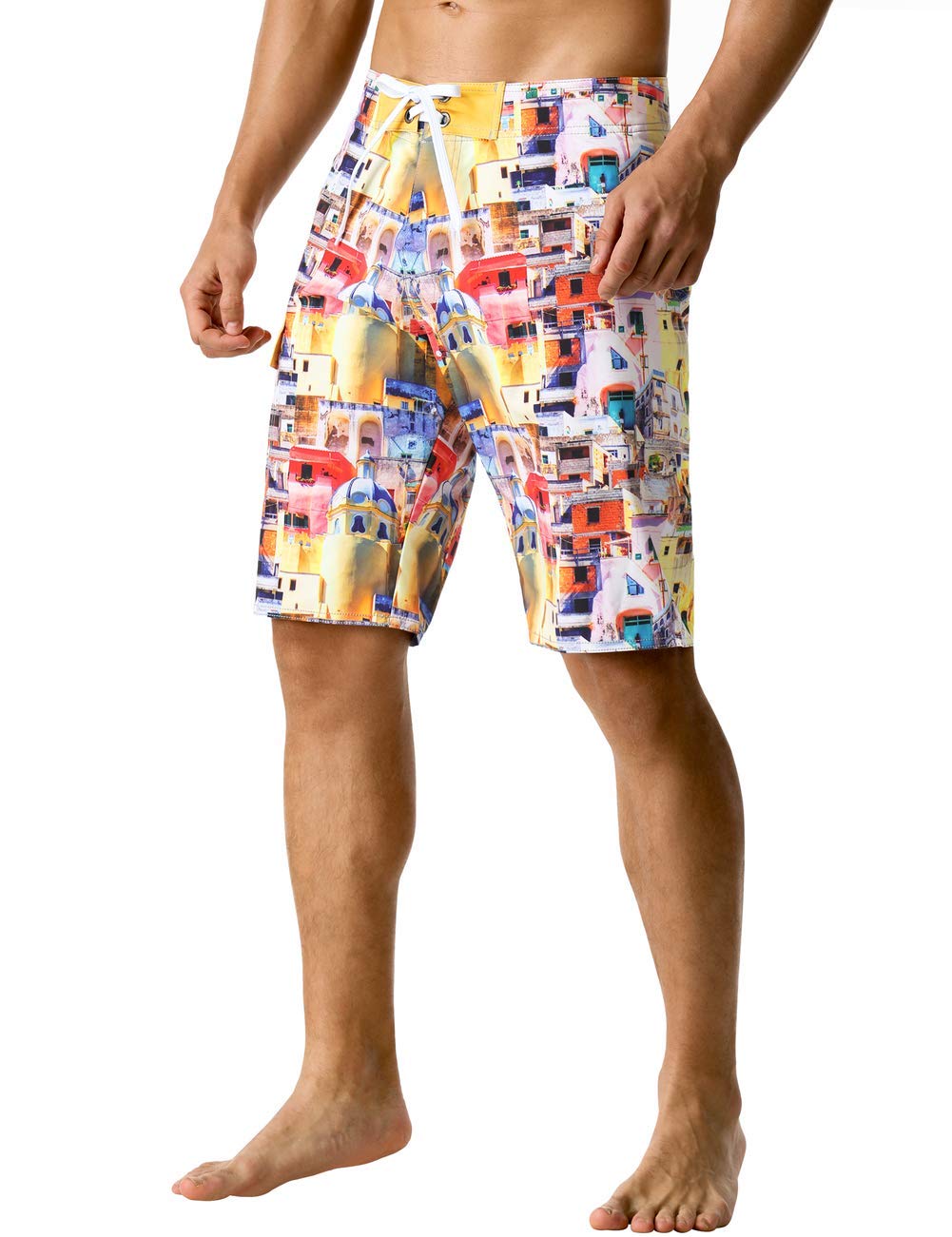 Nonwe Mens Beach Shorts Quick Dry Running Shorts for Summer Sports House Pattern Yellow 38