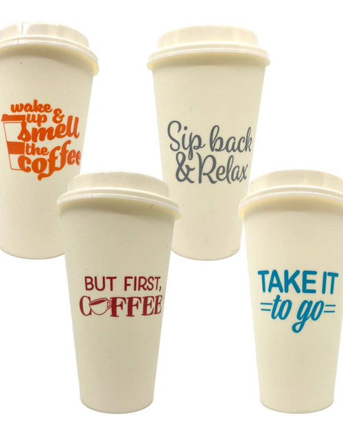 Cargar imagen en el visor de la galería, Para llevar con vasos de viaje de plástico reutilizables con tapa Lids para bebidas frías y calientes, juego de 8 unidades (para llevar 2), 16 onzas.
