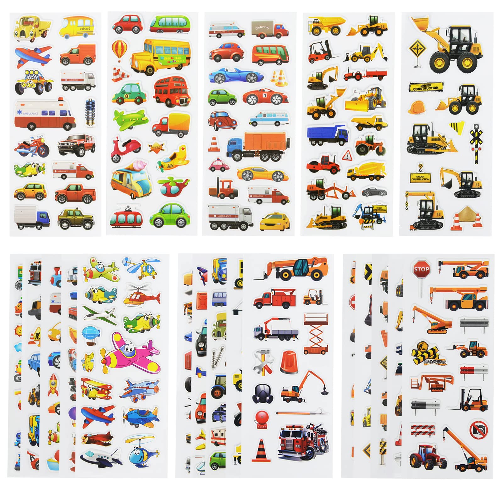 24 Sheets(400+) Car 3D Puffy Stickers for Toddlers Kids Bulk Preschool Sticker Sheets for Reward Craft Scrapbooking