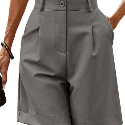 YKR Bermuda Shorts for Women Dressy Elastic High Waisted Knee Length Shorts Casual Wide Leg Summer Grey Shorts with Pockets
