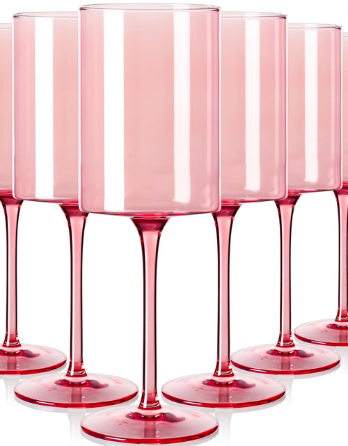 Load image into Gallery viewer, Physkoa Pink Wine Glasses Set of 6-13oz 【Hand-blown Non-lead Crystal】 Wine Glasses - Pink Birthday Decorations Gifts for Women Wine Lovers Valentines Day Gifts
