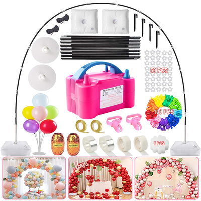 Kit de arco de globos y bomba de globos, soporte de arco de globos ajustable de 2,74 m de alto y 3,05 m de ancho con base de agua, bomba eléctrica, globos y accesorios para decoración de bodas y fiestas de cumpleaños