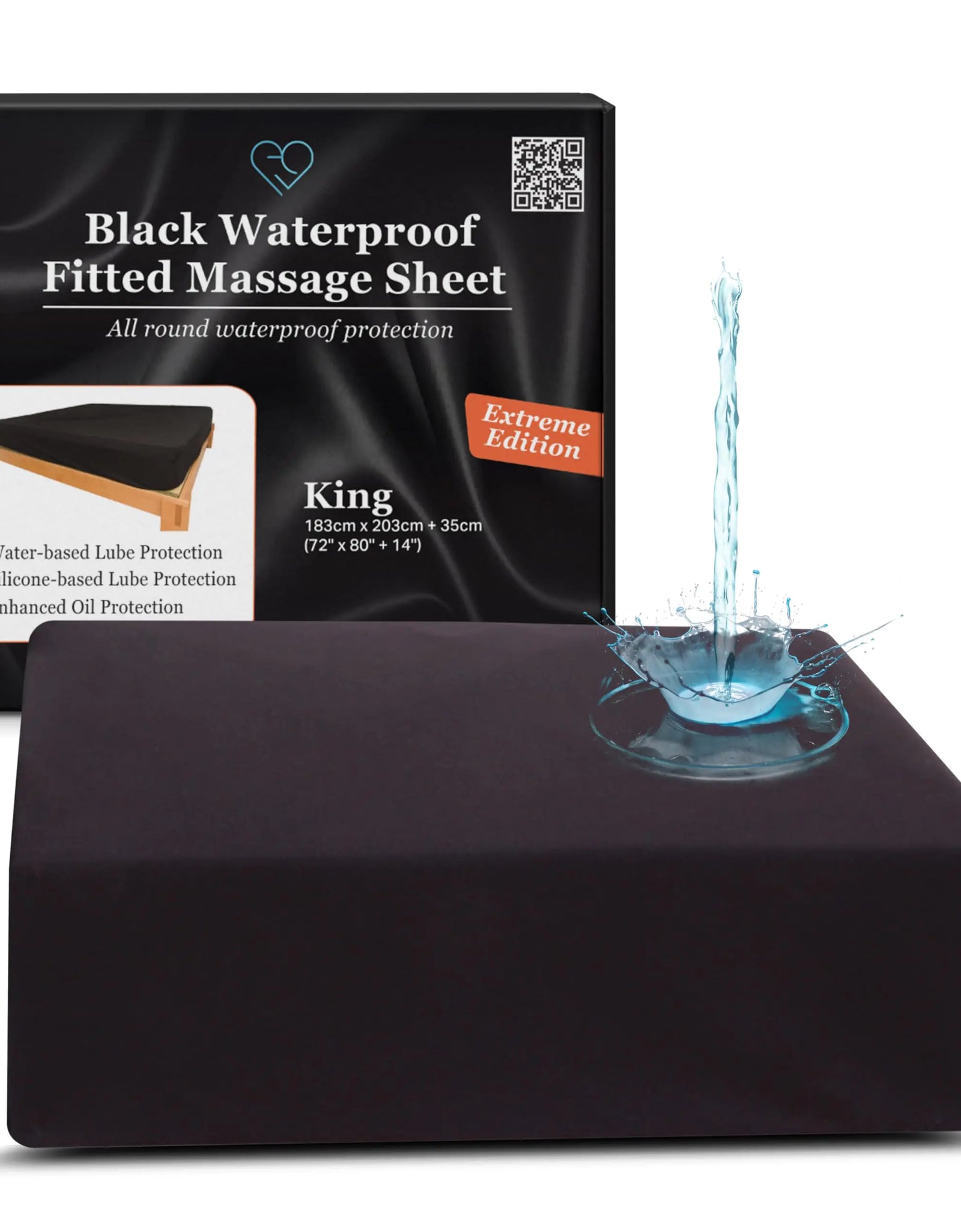 EROTICGEL Sábana de masaje ajustable Extreme Queen negra 60″ x 80″ +14″ (183 cm x 203 cm +35 cm) - Protector de colchón impermeable para masaje - Segura para aceites, agua y silicona