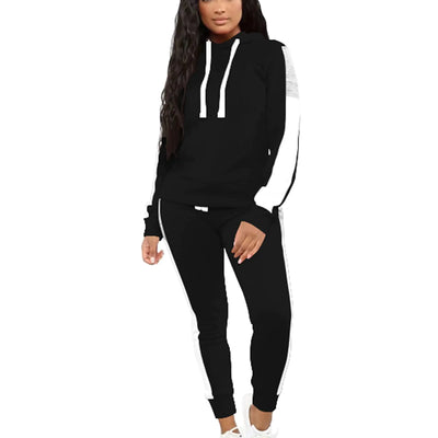 TOPSRANI Womens Sweatsuits Tracksuit Two Piece Outfits Casual Color Block Jogging Sweat Suits Matching Jogger Pants Set Black L