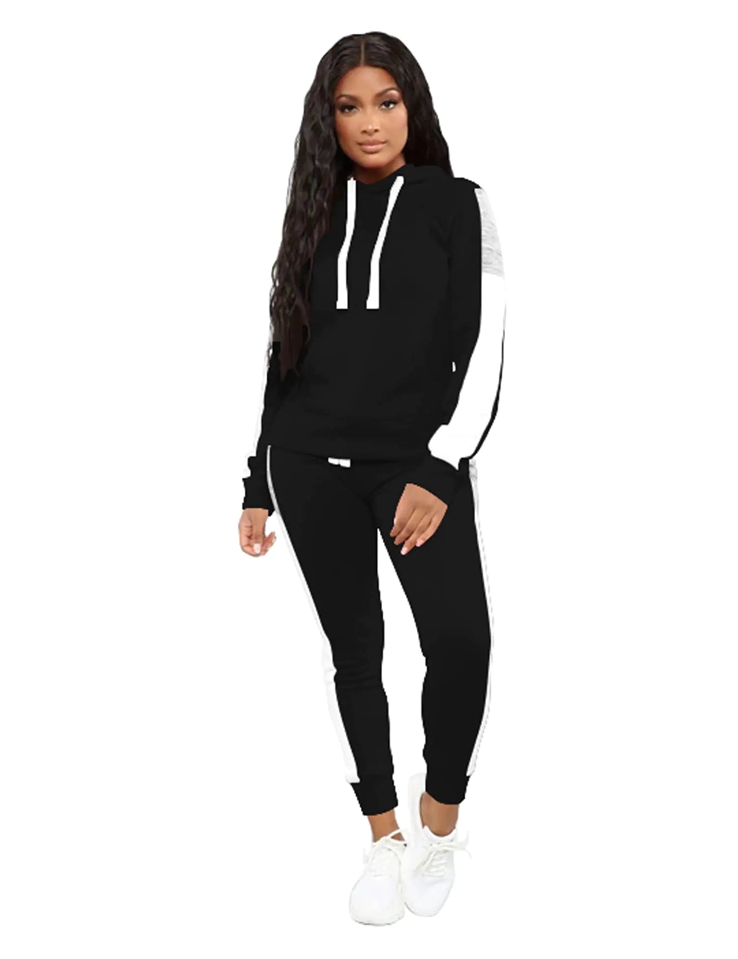TOPSRANI Womens Sweatsuits Tracksuit Two Piece Outfits Casual Color Block Jogging Sweat Suits Matching Jogger Pants Set Black L