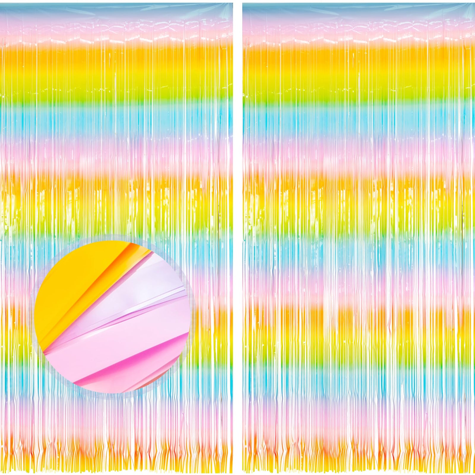 MALANKU 2PCS Pastel Rainbows Foil Fringe Curtain Kids Party Decorations - 3.3X8.2ft Rainbows Party Photo Backdrop Party Streamers for Kids Birthdays Grad Easter Sweet Party Supplies