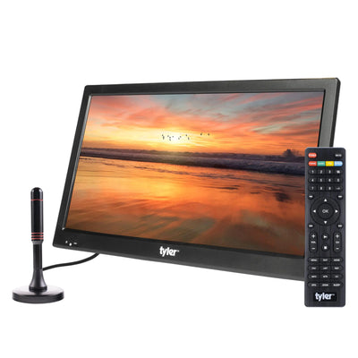 Tyler 16" Portable TV LCD Monitor Battery Powered Wireless Capability HD-TV HDMI USB RCA AC/DC FM Radio Car Charger Remote Control Built in Stand Small Mini for Car & Traveling