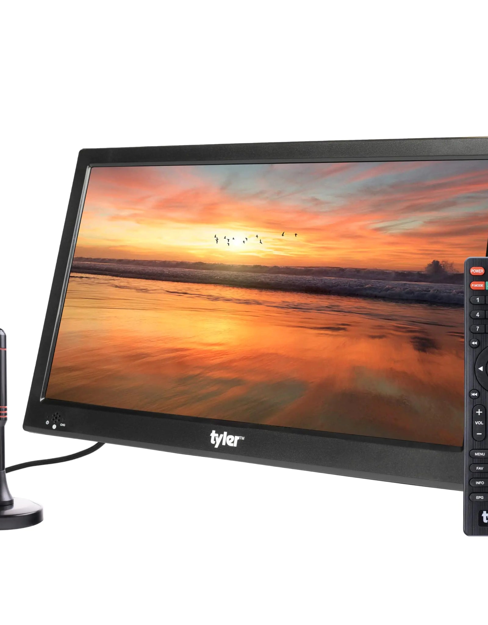 Tyler 16" Portable TV LCD Monitor Battery Powered Wireless Capability HD-TV HDMI USB RCA AC/DC FM Radio Car Charger Remote Control Built in Stand Small Mini for Car & Traveling
