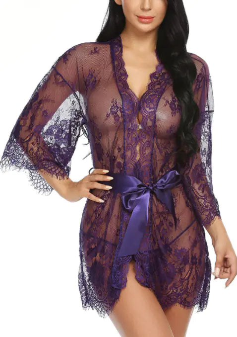 New Women's Lace Kimono Lingerie Set