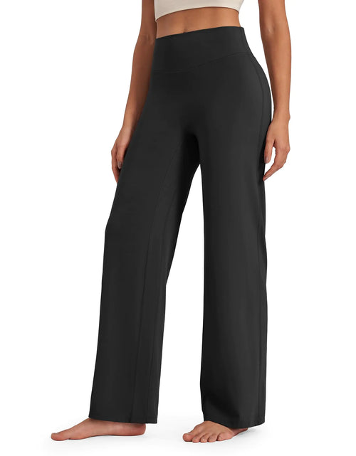 Cargar imagen en el visor de la galería, G4Free Pantalones de pierna ancha para mujer, negros, de yoga para mujer, de cintura alta, informales, de descanso, deportivos, de trabajo, pantalones de vestir, pantalones de entrenamiento (Negro XL 29")

