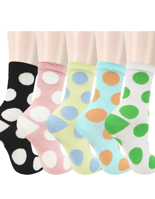 Load image into Gallery viewer, Benefeet Sox Cute Crew Socks for Women Girls Fun Polka Dot Patterned Socks Funny Novelty Cotton Socks Colorful Dress Socks Athletic Casual Socks High Ankle Socks 5 Pack
