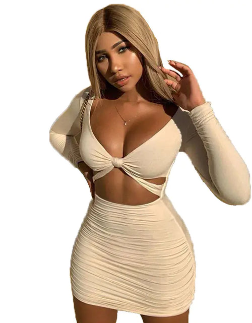 Load image into Gallery viewer, Sexy Long Sleeve Pleated Mini Party Dresses
