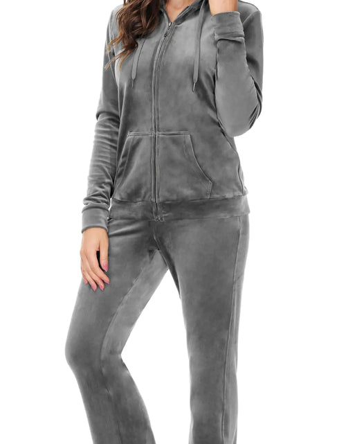 Load image into Gallery viewer, ANOTHER CHOICE Velour Tracksuit Women 2 Piece Zip-Up Velvet Sweatsuits Hooded Soft Jogging Set(Deep GreyXX-Large)
