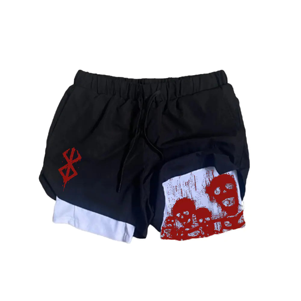 2023 Summer Men's Double Layer Anime Print Shorts