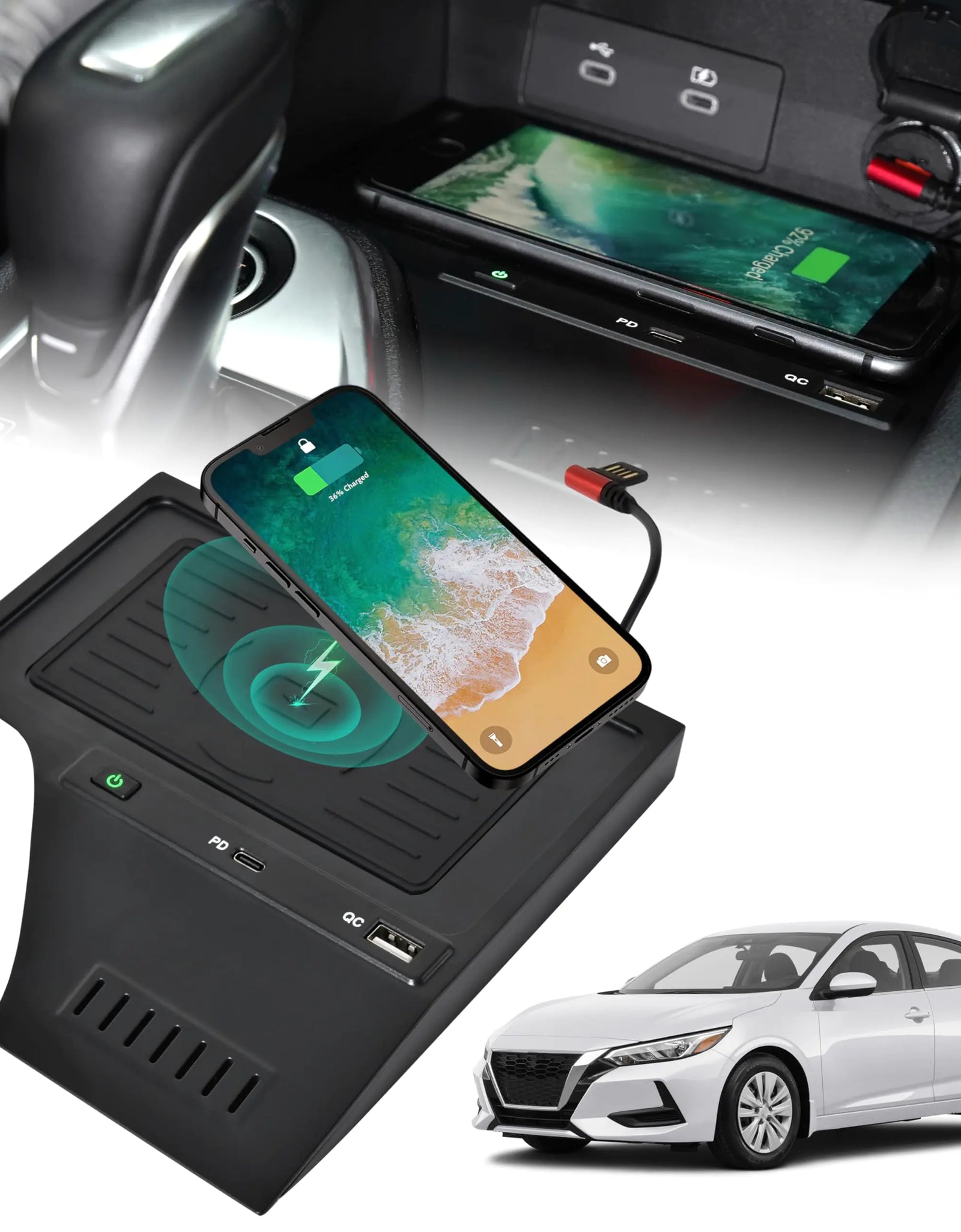 KEWISAUTO Car Wireless Charger for Nissan Sentra S SV SR 2020-2024 Center Console Charging Panel QC PD Fast Phone Charger Pad for 2020 2021 2022 2023 2024 Nissan Sentra S SV SR Accessories