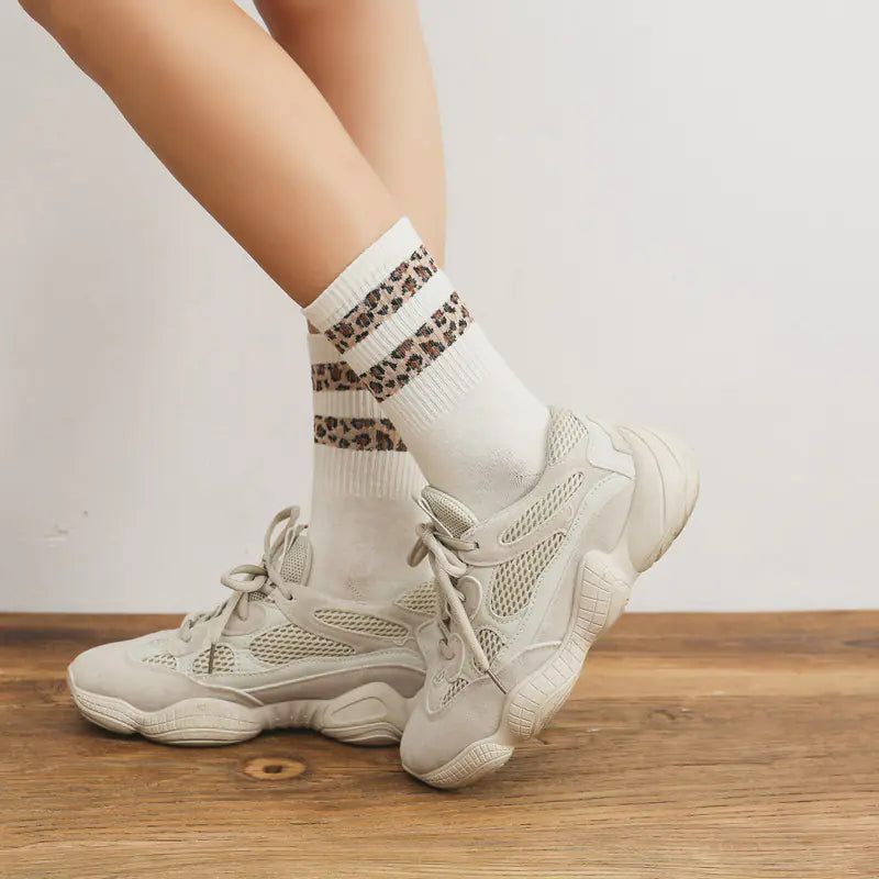 Leopard-Print Cotton Stockings for Women