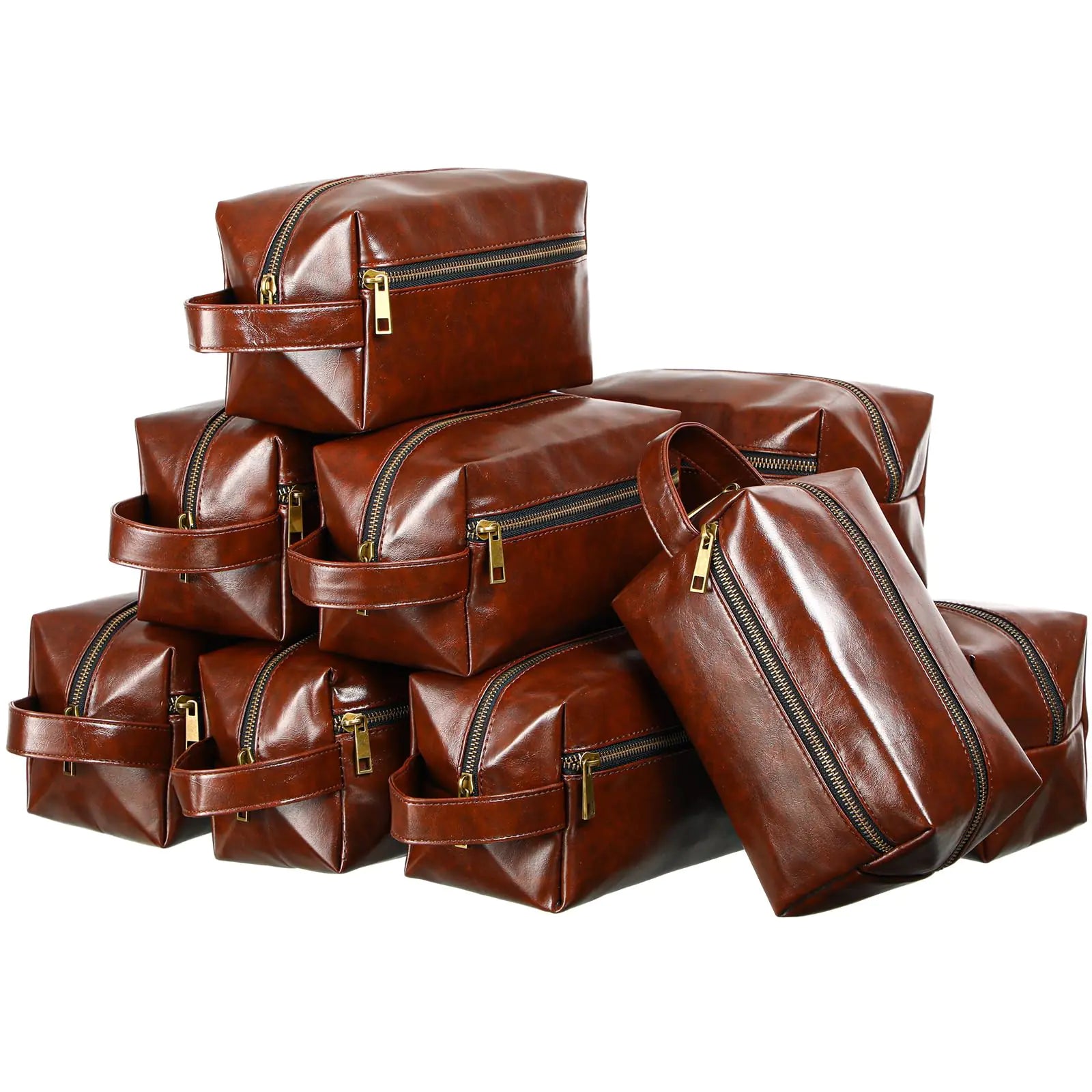 Hillban 10 Pcs Leather Toiletry Bag for Men Groomsmen Gift Bag Travel Make up Cosmetic Bag Vintage Men Large Toiletry Bag for Shaving Grooming Travel Anniversary Wedding Boyfriend Father(Dark Brown)