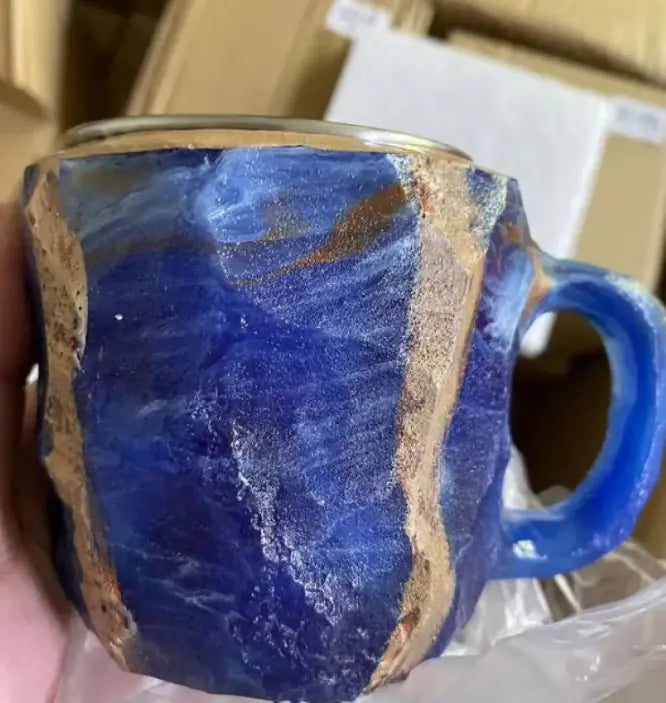 Tasses à café en résine 400 ml avec poignées en forme de cristal minéral, élégantes tasses imitation cristal minéral pour la maison, le bureau, cadeau de Noël, gadgets de cuisine