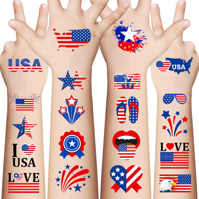 Awinmay 90Pcs Fourth of July Temporary TattoosAmerican Flag Red White and Blue Fake Tattoo Stickers 4th of JulyUSA Party FavorsMemorial Day Independence Day Labor Day Decorations Party Supplies