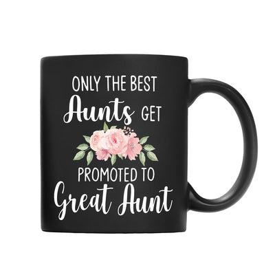 QASHWEY Get Promoted to Great Aunt Coffee Mugs Mug Funny Pregnancy Announcement Gifts for Aunt New Great Aunt Great Aunt to Be Gifts Black Ceramic Mugs Cups 11 Ounce