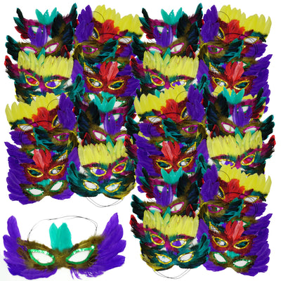 4Es Novelty 50 Pack Bulk Mardi Gras Masks With Feathers for Adult Men Women Masquerade Party Masks for Mardi Gras Outfit Accessories
