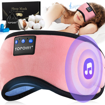 TOPOINT Sleep Mask Headphones Bluetooth 5.2 Wireless Blackout Eye Mask for Women Men Sleeping Travel Meditation Gifts Cool Gadgets with Speakers MusicMicrophone Noise Canceling Ear Plugs USB C