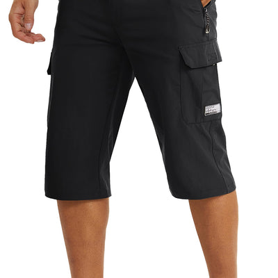 TACVASEN Capri Pants for Men Black Cargo Shorts Men Outdoor Quick Dry Shorts for Men Water-Resistant Workout Shorts with Zipper Pockets