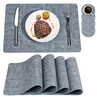 Faux Leather Placemats Set of 4 NCUE 100% Waterproof and Heat Resistant Table Mats Washable Kitchen Place Mats Reversible Table Decorative Accessories for Indoor and Outdoor (Light Blue Set of 4)