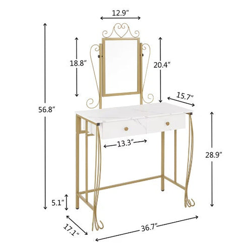 Charger l'image dans la visionneuse de galerie, Vanity Table Set With Mirror &amp; Stool,White Makeup Dressing Desk With Drawers For Girls,Women,Bedroom
