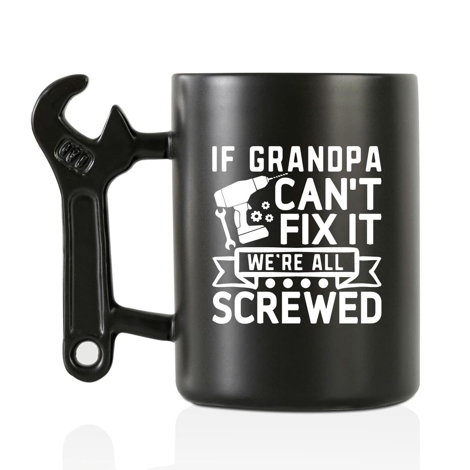 Onebttl Grandpa Gifts Wrench Coffee Mug Grandfather Gift from Granddaughter and Grandson 13.5oz/400ml Funny Ceramic Mug for Christmas Fathers Day - Grandpa Can Fix