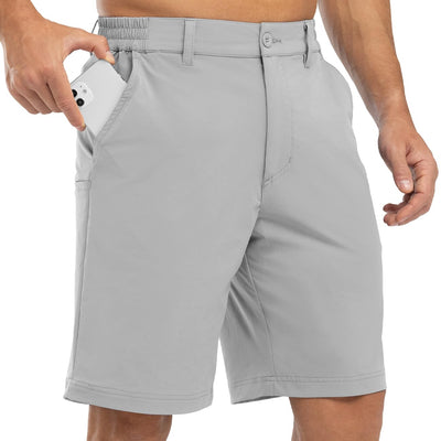 BGOWATU Mens Hiking Shorts Quick Dry Stretch Golf Shorts 9" Casual Dress Shorts Lightweight for Summer with Pockets Light Gray 32