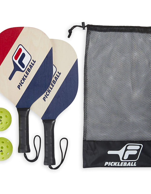 Load image into Gallery viewer, FILA Accessories Pickleball Paddles Set of 2 - Includes 2 Pickle Ball Rackets 2 Outdoor Pickleball Balls Pickle-Ball Raquet Game Equipment Mesh Bag (Deuce)
