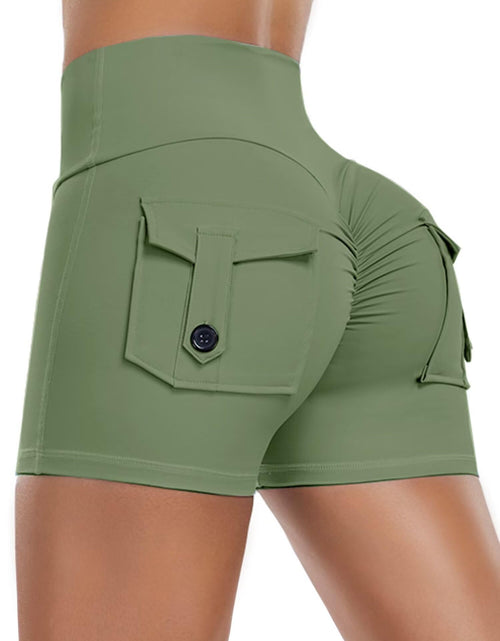 Load image into Gallery viewer, Vertvie Womens Scrunch Butt Shorts V Waist Workout Gym Shorts with Pocket High Waisted Yoga Booty Lifting Shorts(GreenSmall)
