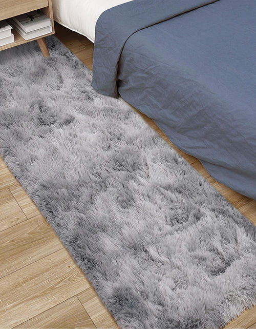 Cargar imagen en el visor de la galería, TENNOLA 2x6 Ft Gray Rugs for Bedroom Fluffy Runner Area Rug for Living Room Gray Bedroom Rug Soft Fuzzy Shaggy Carpet for Kids Room Dorm Nursery with Non-Slip Bottom
