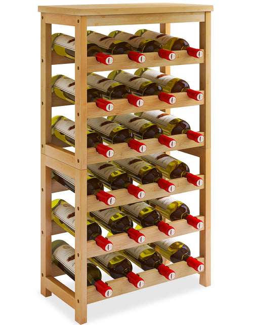 Load image into Gallery viewer, STELLSTAR 24 Bottles Floor Wine Rack with Tabletop 6 Tier Bamboo Wine Display Storage Shelves Wave Bars Freestanding Wine Bottle Organizer Shelf for Kitchen Pantry Cellar Natural
