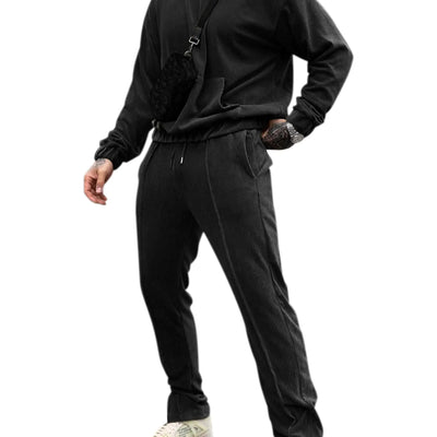 LecGee Mens Casual Sweatsuit Set 2 Piece Outfits Corduroy Pullover Sweatshirt Corduroy Pants Matching Tracksuit(BlackMedium)