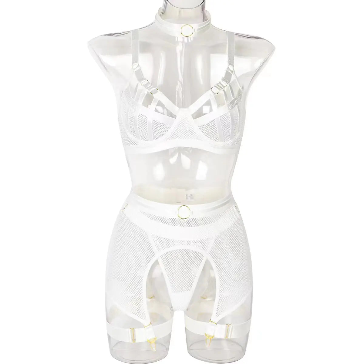 Fashionable Hollow Lace Lingerie Set with Metal Accents