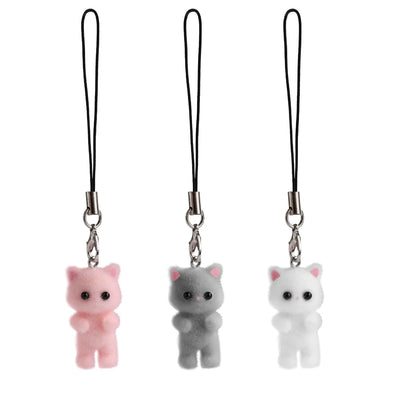 lasuroa 3 dijes para teléfono de gato, 3 colores, bonitos dijes para teléfono Y2K, dijes esponjosos para llavero, colgante de teléfono móvil de gatito para teléfono, mochila, llavero, cartera