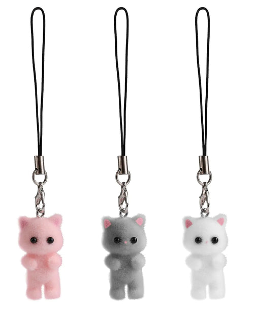Load image into Gallery viewer, lasuroa 3pcs Cat Phone Charms 3 Colors Cute Phone Charms Y2K Fluffy Phone Keychain Charms Kitten Mobile Phone Pendant for Phone Backpack Keyring Purse
