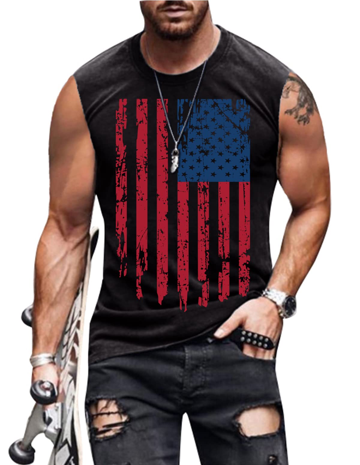 Heralady 4th of July Shirts Mens Muscle Tank Top Sleeveless Graphic Gym Workout American Flag Shirt P2 3XLarge