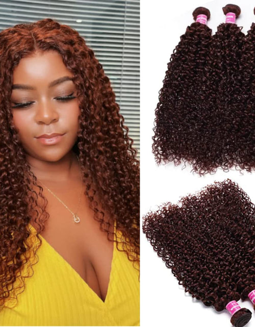 Load image into Gallery viewer, Nadula Reddish Brown 33B Curly Human Hair Weave 3 Bundles Dark Auburn 3pcs Brazilian Hair Weave Bundles for Women Copper Red Human Hair Bundles for Sew in Extensions (16 18 20)
