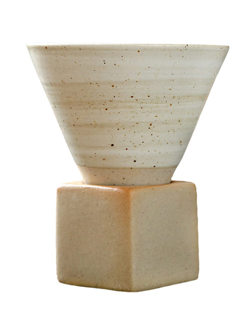 Load image into Gallery viewer, TITA-DONG Coarse Pottery Coffee Mug with Base 200ml Creative Triangular Cone Shape Porcelain Mug Personalized Small Water Espresso Cups for Home Office Coffee Tea Latte Milkshake Yogurt(White)
