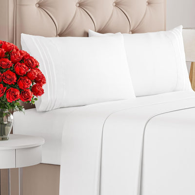 King Size 4 Piece Sheet Set - Comfy Breathable & Cooling Sheets - Hotel Luxury Bed Sheets for Women Men Kids & Teens - Deep Pockets Easy-Fit and Wrinkle Free Sheets - White Oeko-Tex Bed Sheet Set