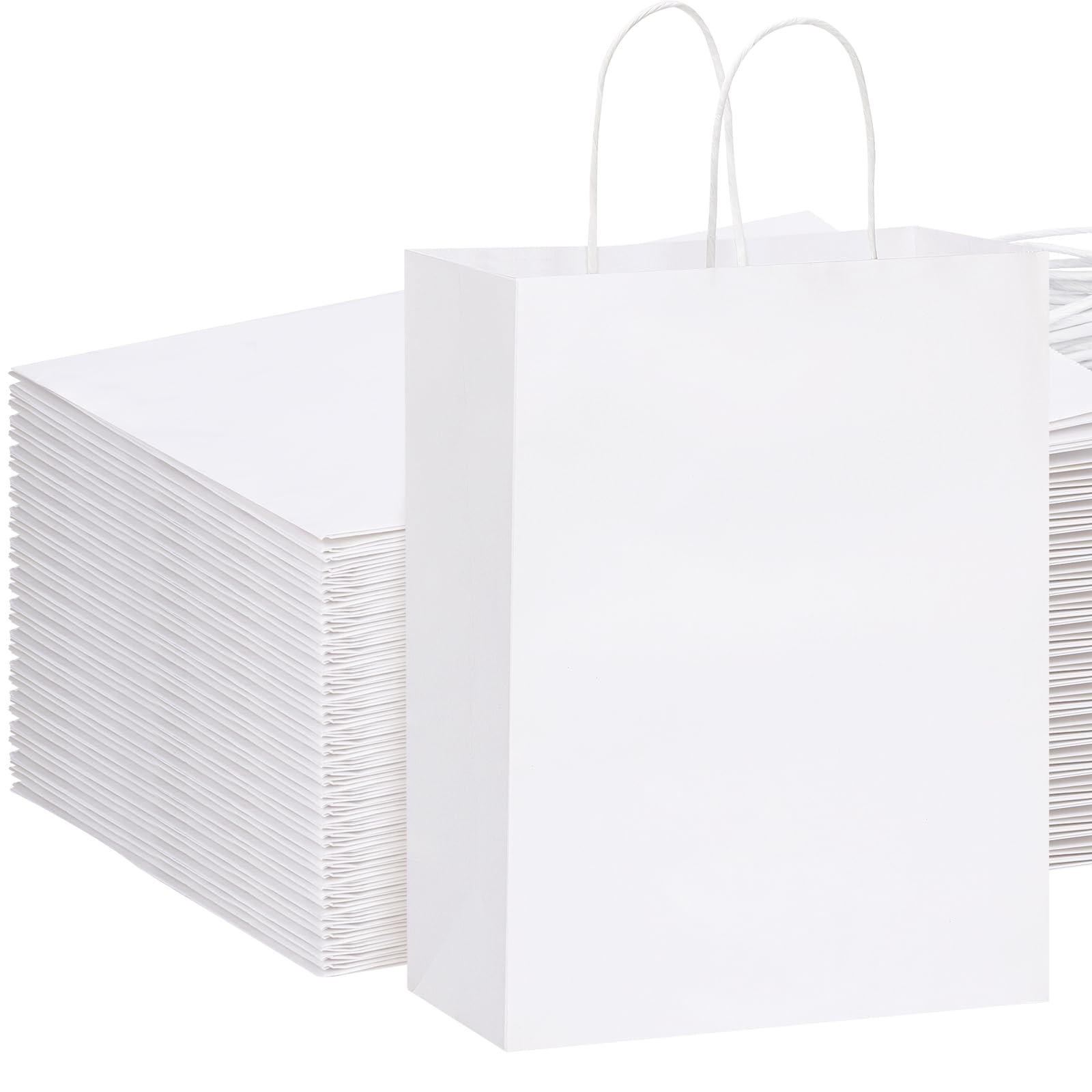 OUTUXED 100pcs White Gift Bags 10x5x13 Large Paper Gift Bags Kraft Paper Bags with Handles Bulk Shopping Bags Retail Bags for Small Business Birthday Wedding Party Favor Bags Merchandise Bags
