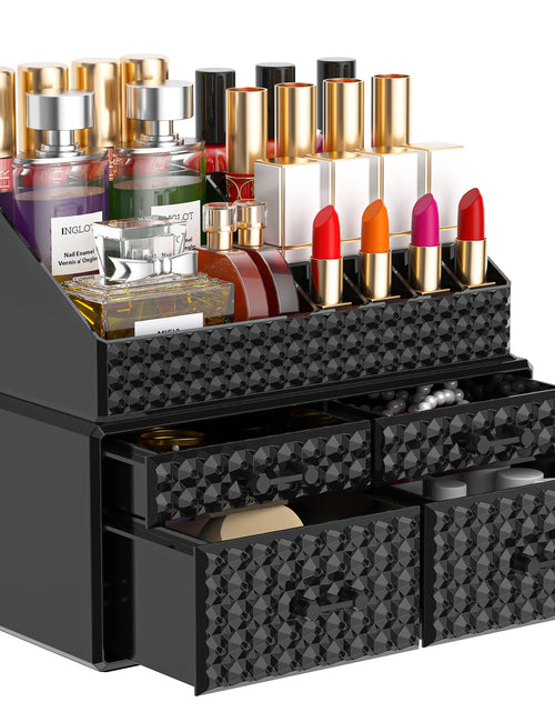Cargar imagen en el visor de la galería, 2 Pack Stackable Makeup Organizer with Drawers[Upgraded]-Black Acrylic Make up Organizers and Storage Case for CosmeticsBrushPerfumeJewelry Display Vanity and Bathroom Accessories
