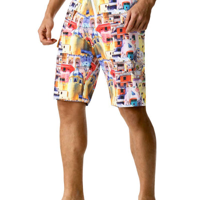 Nonwe Mens Beach Shorts Quick Dry Running Shorts for Summer Sports House Pattern Yellow 38